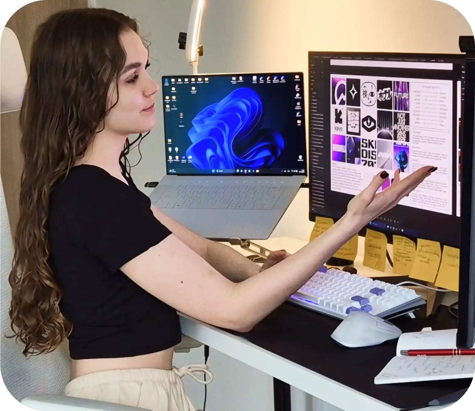 Dora working on design projects